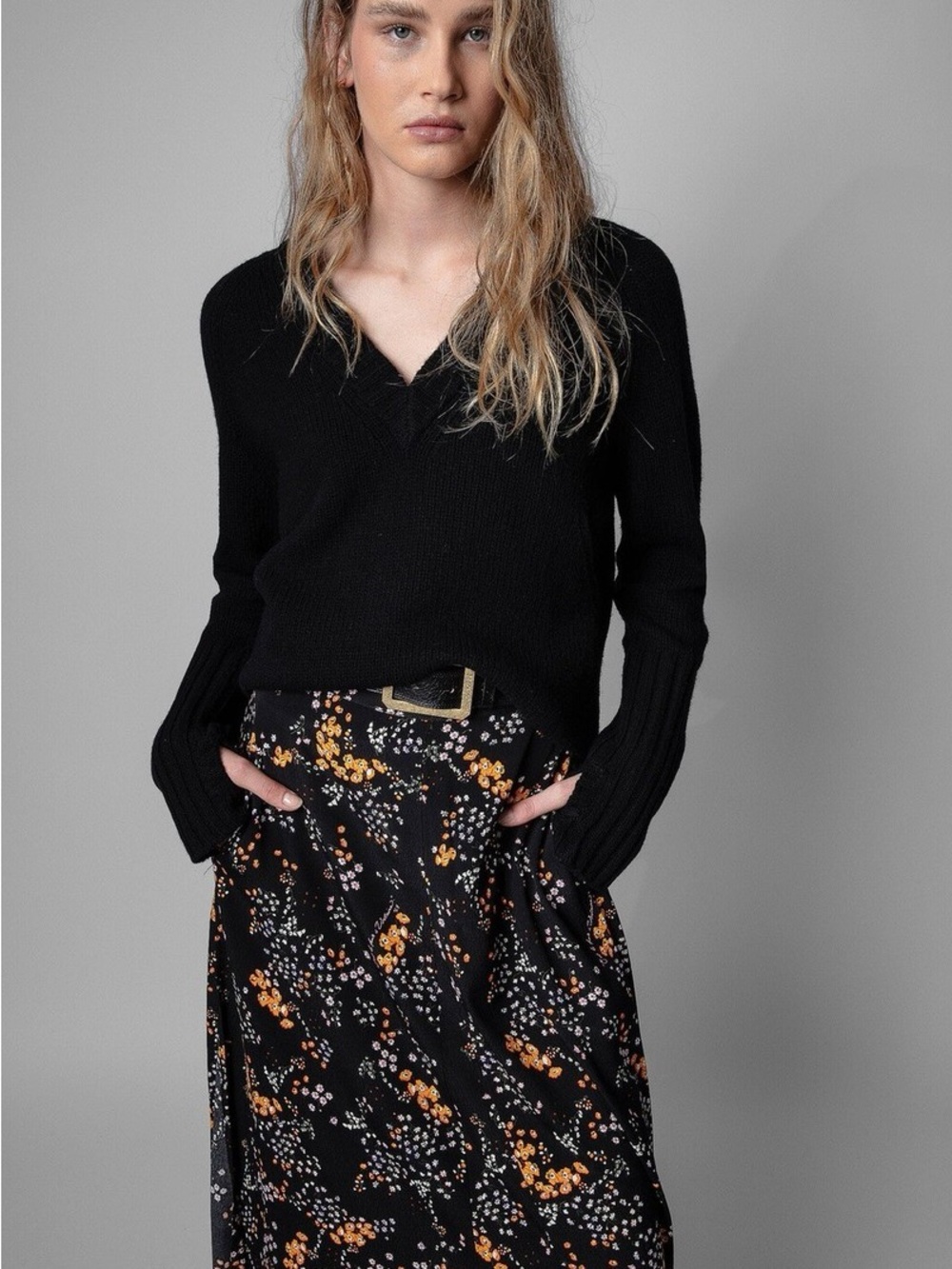 Zadig & Voltaire Black V-Neck Ribbed Sweater